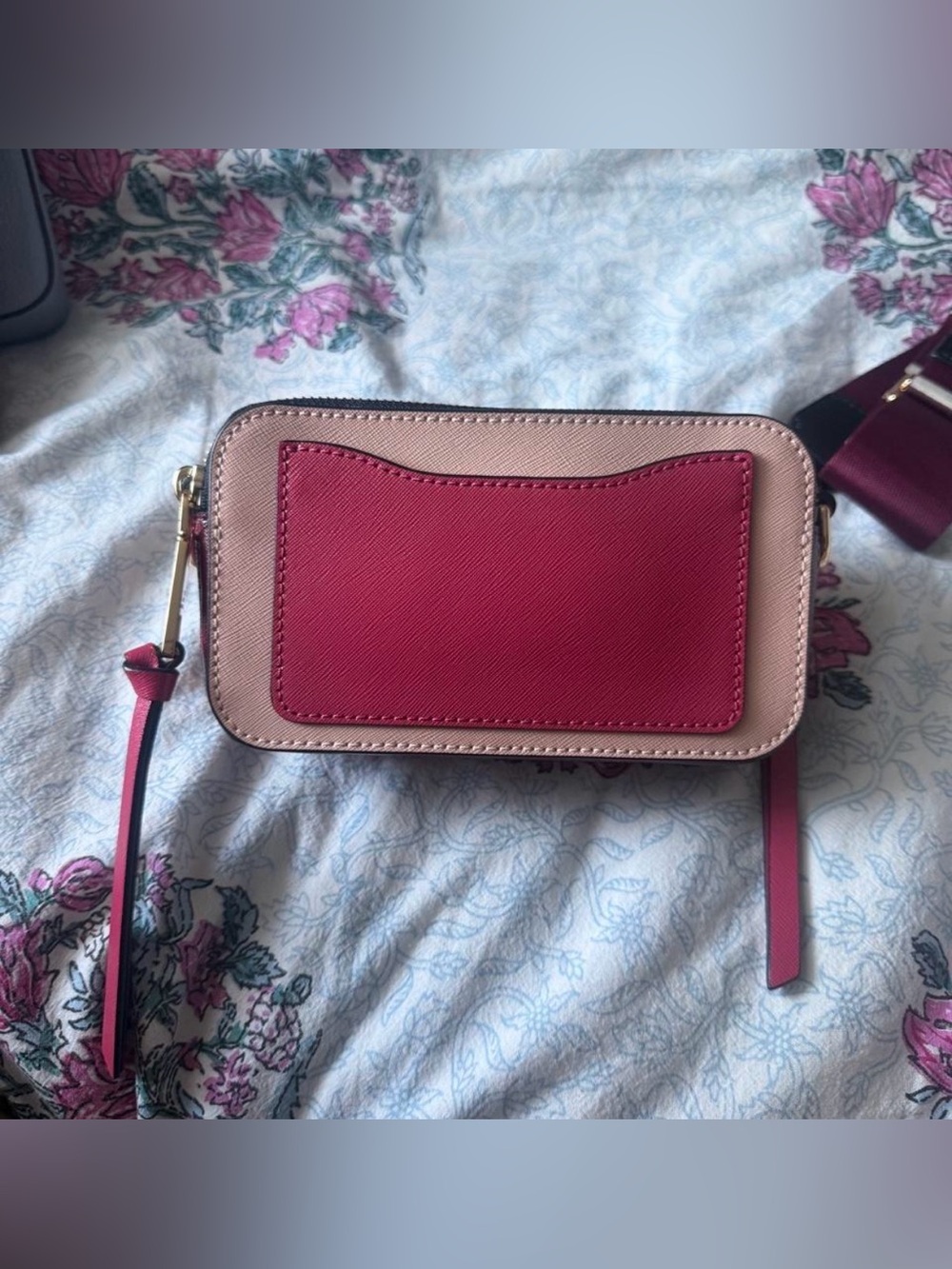 Marc Jacobs Blush Pink Snapshot Crossbody with Burgundy Stripe Strap ❤️🩷 - Picture 2 of 8